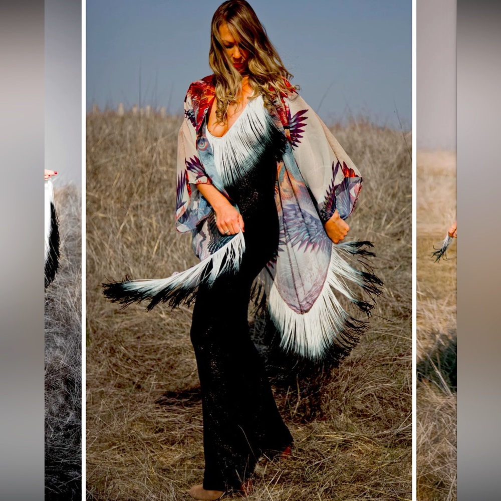 Warrior Within jumpsuit with fringe. Size medium.